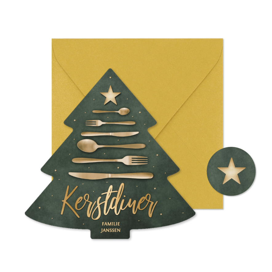 Originele menukaart kerstdiner met bestek kerstboom - Kaartimpressie