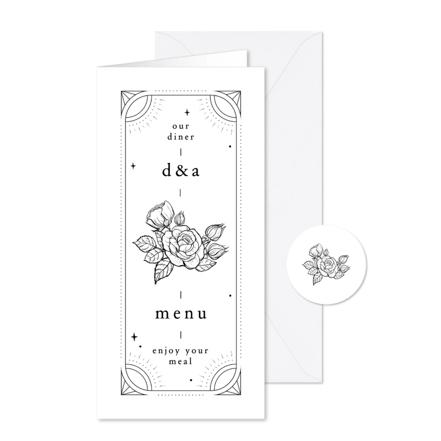 Originele menukaart met tattoo stijl bloemen - Kaartimpressie