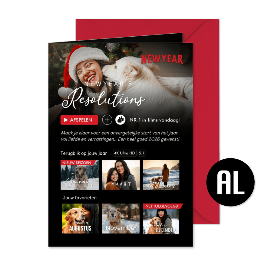 Originele nieuwjaarskaart in een tv streamingdienst opmaak - Kaartimpressie