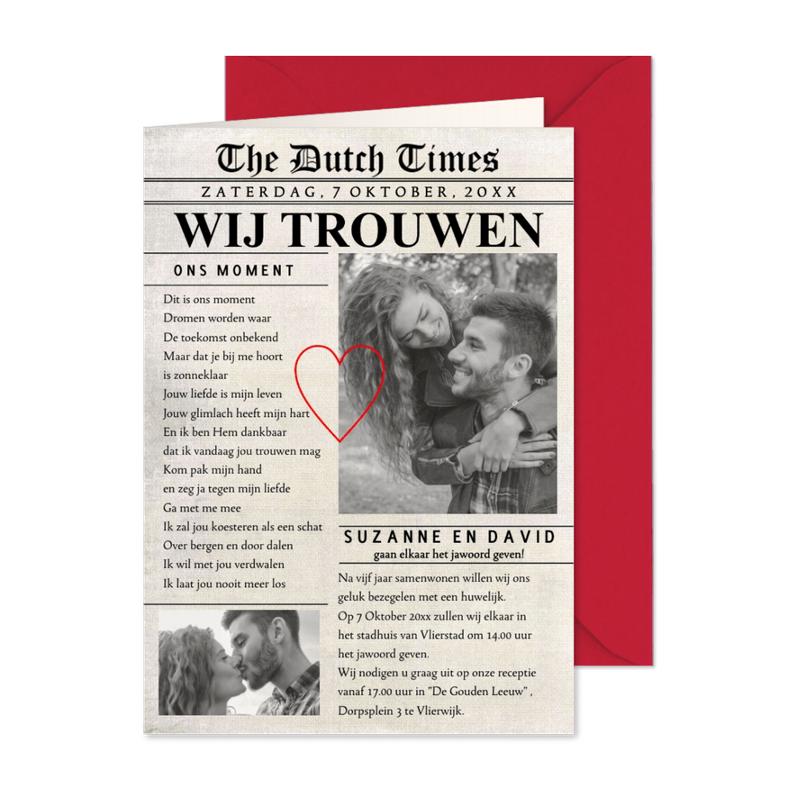 Originele trouwkaart krant - Kaartimpressie