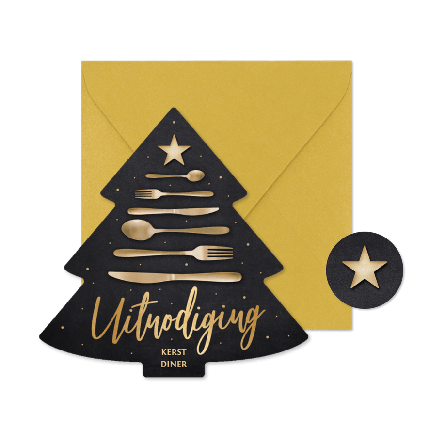 Originele uitnodiging kerstdiner met bestek boom - Kaartimpressie