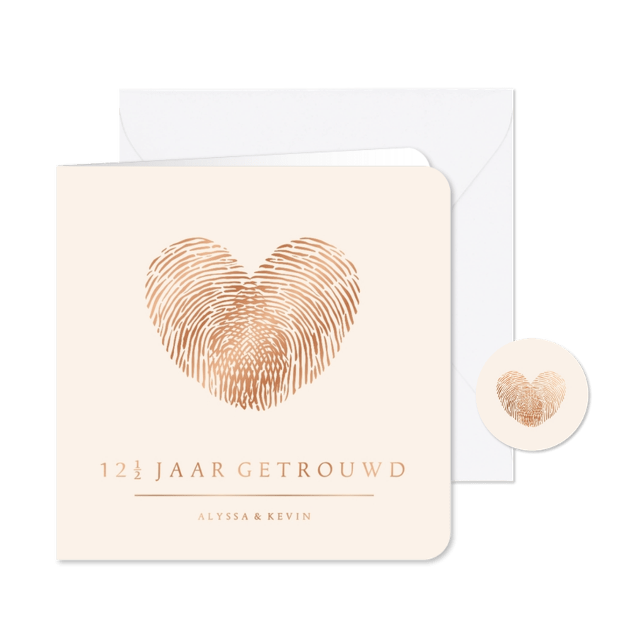 Originele uitnodiging koperen huwelijk met vingerafdrukken - Kaartimpressie