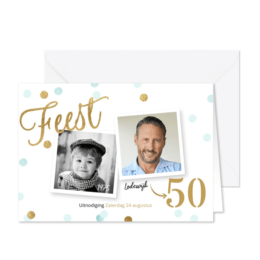 Originele uitnodiging verjaardag 50 jaar confetti - Kaartimpressie