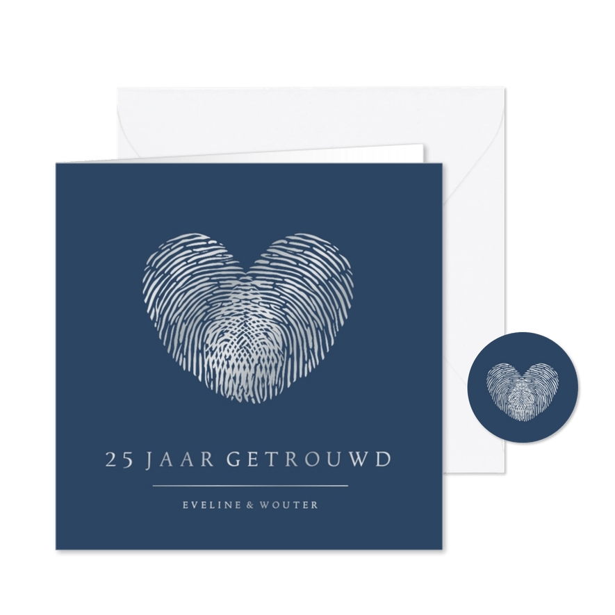 Originele uitnodiging zilveren huwelijk met vingerafdrukken - Kaartimpressie
