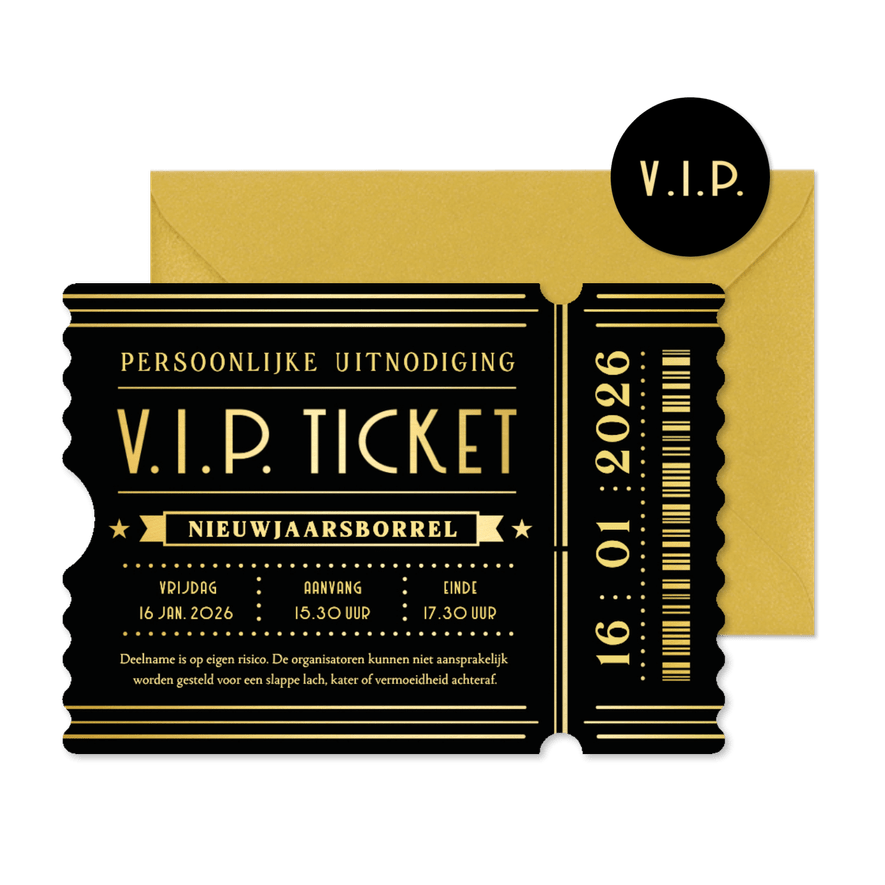 Originele VIP ticket uitnodiging nieuwjaarsborrel  - Kaartimpressie