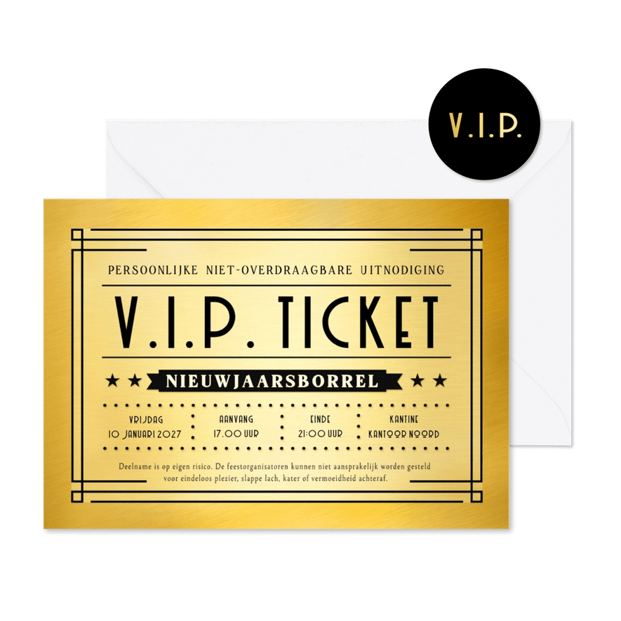 Originele V.I.P. ticket uitnodigingkaart nieuwjaarsborrel  - Kaartimpressie