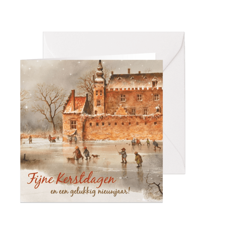 Oudhollandse kerstkaart met kasteel in wintertijd - Kaartimpressie