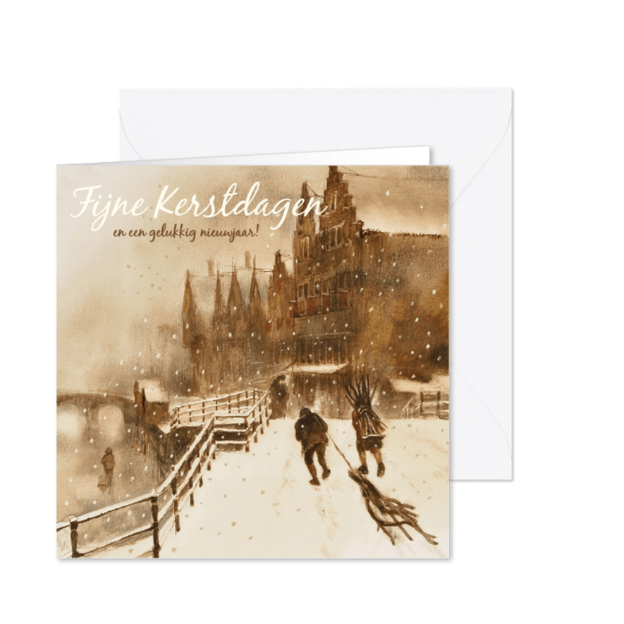 Oudhollandse kerstkaart met wintertafereel - Kaartimpressie
