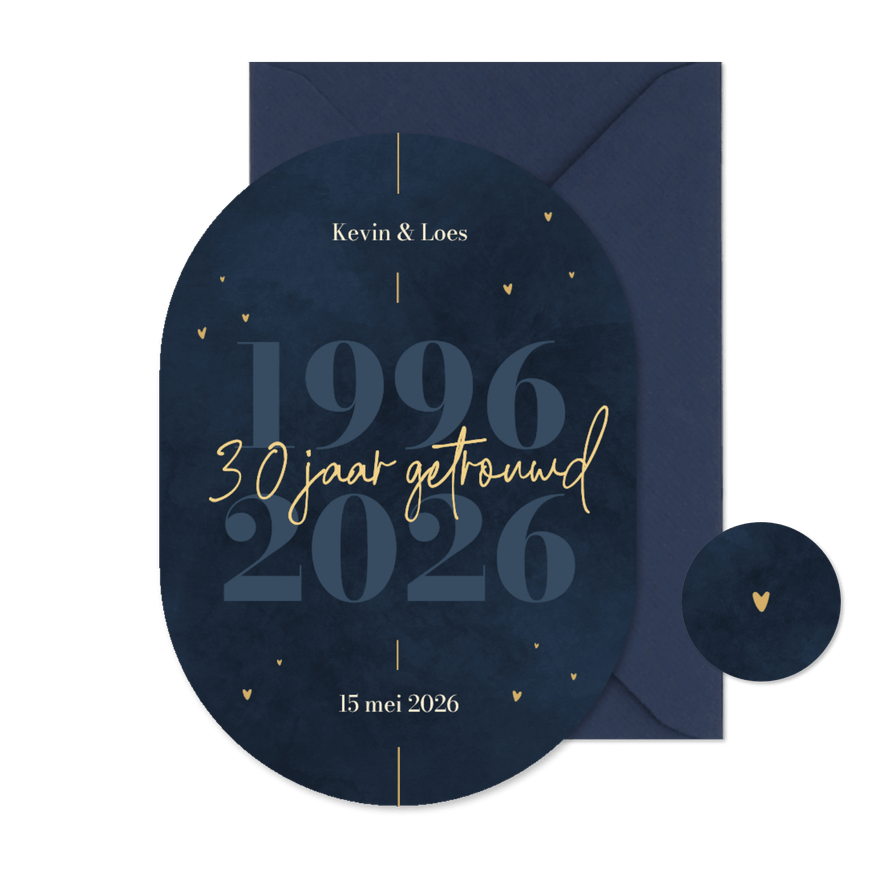 Ovale donkerblauwe jubileumkaart  - Kaartimpressie
