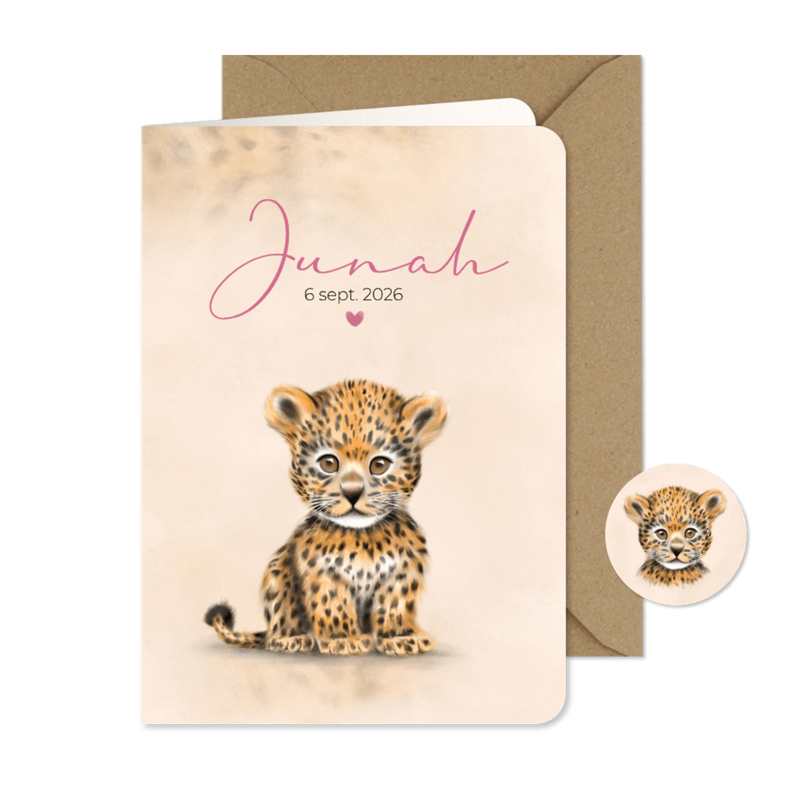Geboortekaartje panter welpje met hartjes - Kaartimpressie