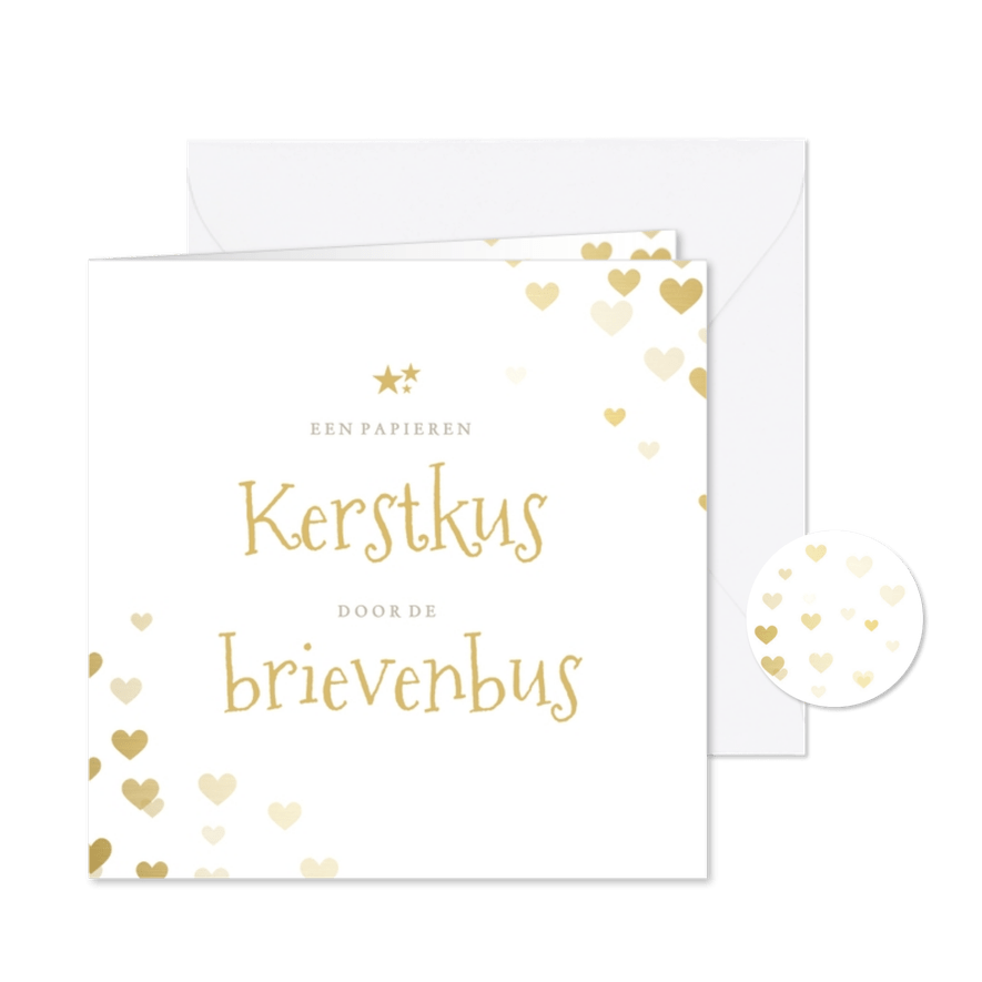 Papieren kerstkus door de brievenbus met hartjes - Kaartimpressie