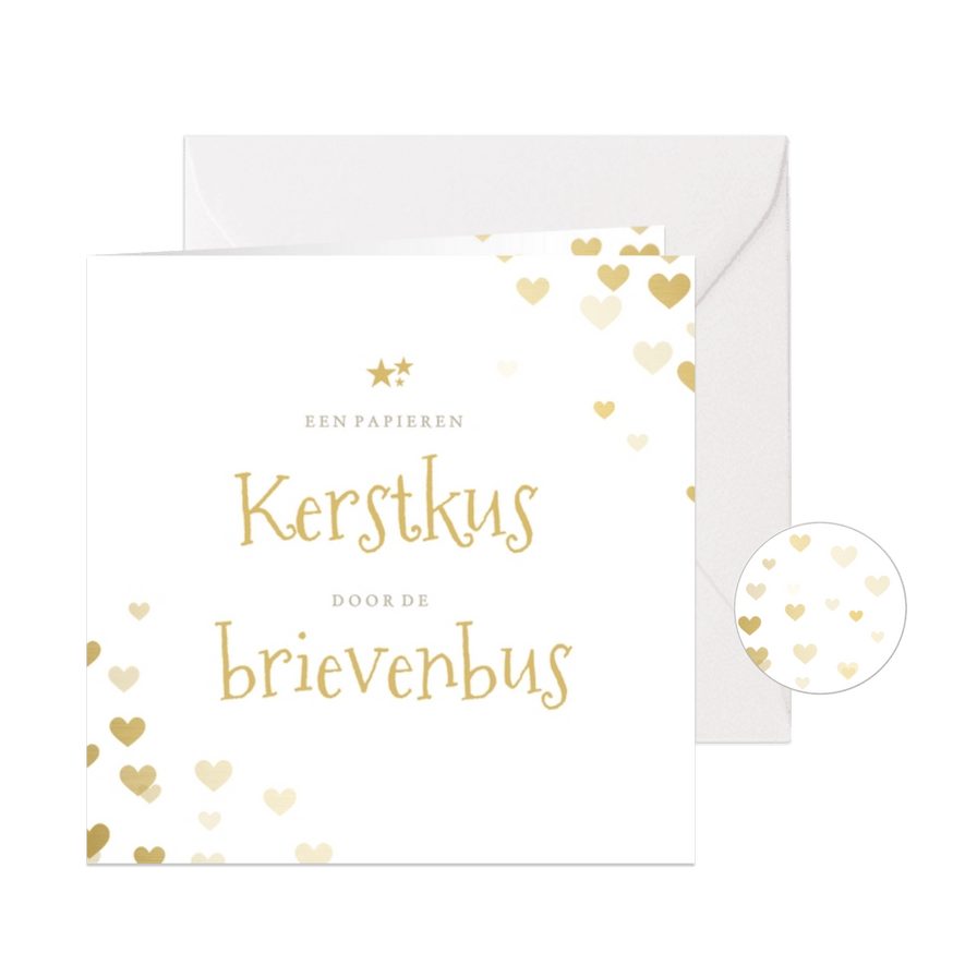 Papieren kerstkus door de brievenbus met hartjes - Kaartimpressie