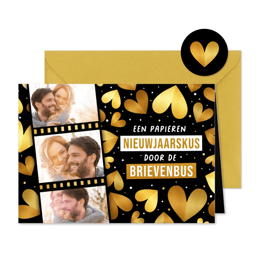 Papieren nieuwjaarskus door de brievenbus kaart - Kaartimpressie