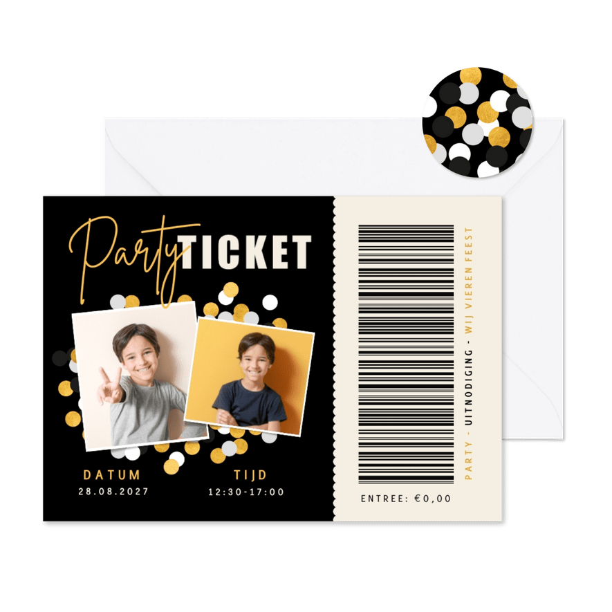 Party ticket uitnodiging kinderfeestje als een entreebewijs - Kaartimpressie