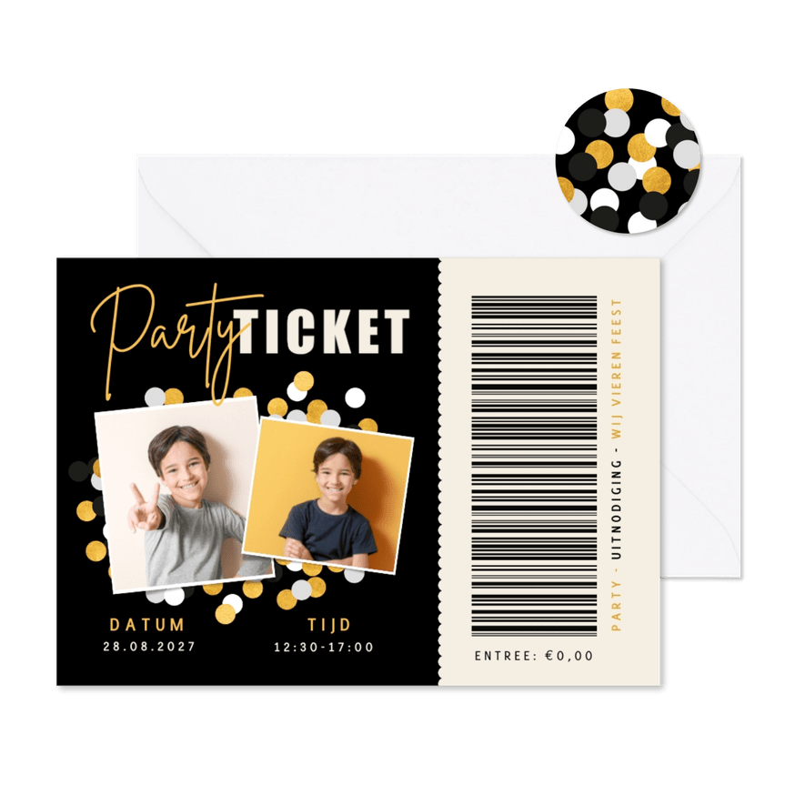 Party ticket uitnodiging kinderfeestje als een entreebewijs - Kaartimpressie