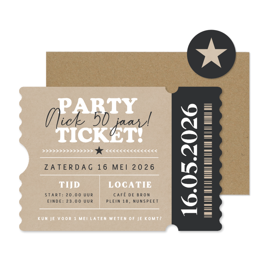 Party ticket uitnodiging kraftlook in echte ticket vorm - Kaartimpressie