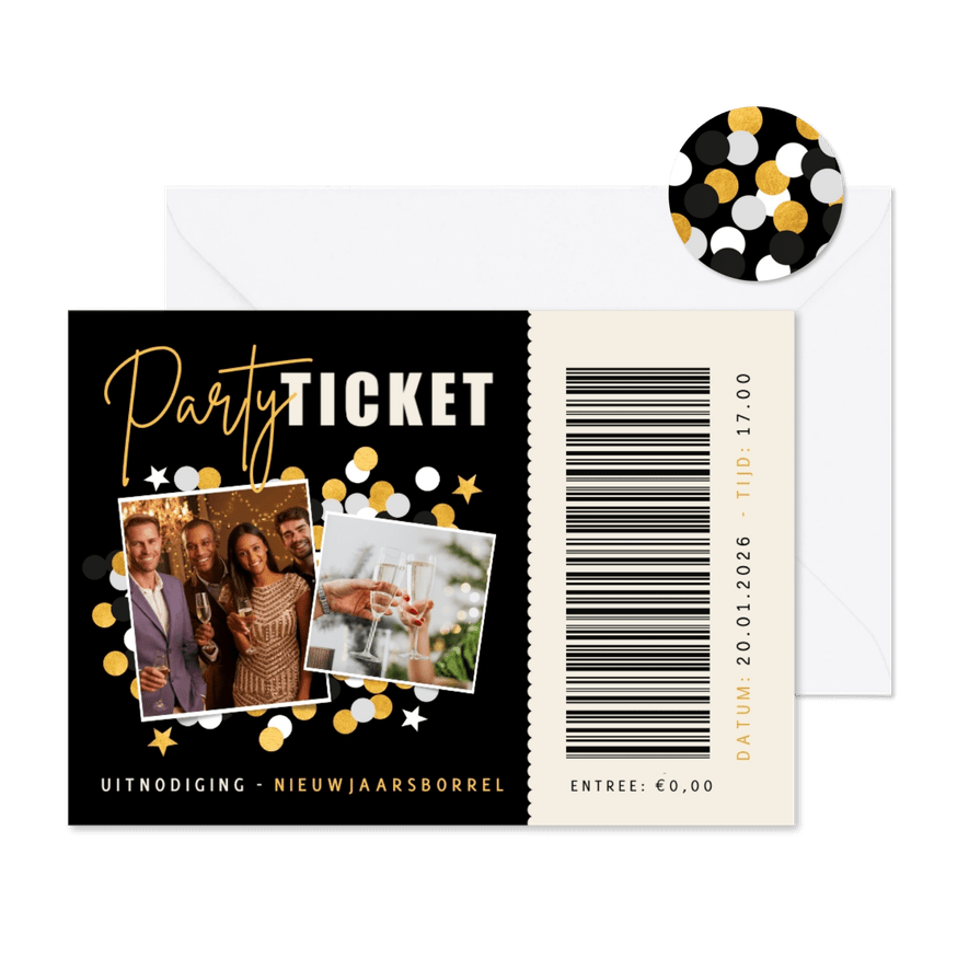 Party ticket uitnodiging nieuwjaarsborrel entreebewijs - Kaartimpressie