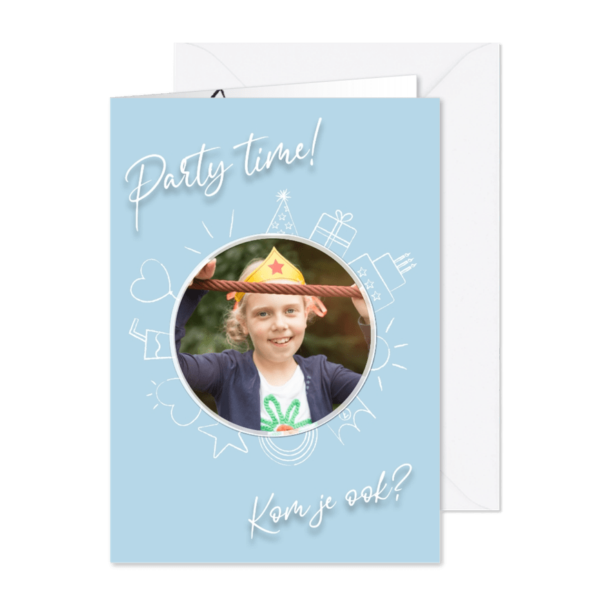 Party time uitnodiging - blue - Kaartimpressie