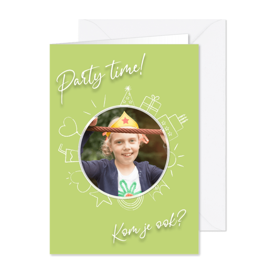 Party time uitnodiging - green - Kaartimpressie