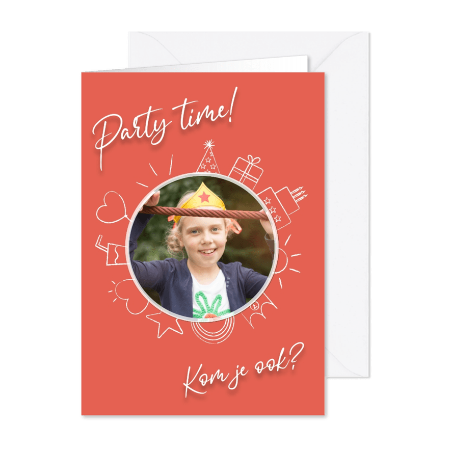 Party time uitnodiging - red - Kaartimpressie