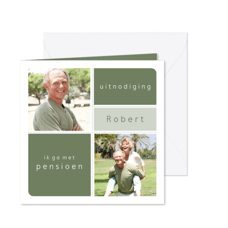 Pensioenfeestje uitnodiging grafisch eigen fotos - Kaartimpressie
