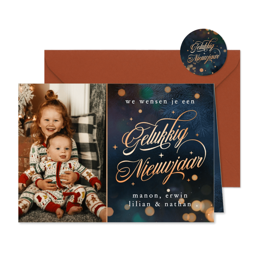 Persoonlijke nieuwjaarskaart met foto en gelukkig nieuwjaar - Kaartimpressie