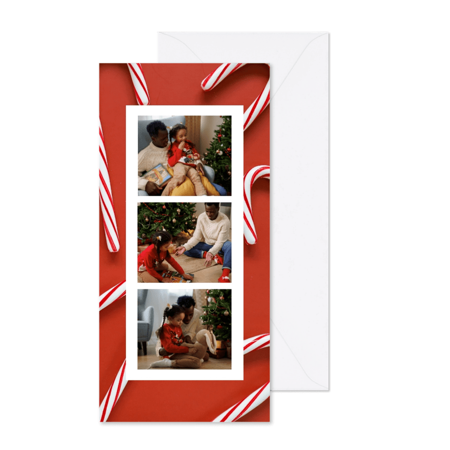 Photobooth collage kerstkaart met zuurstokken - Kaartimpressie