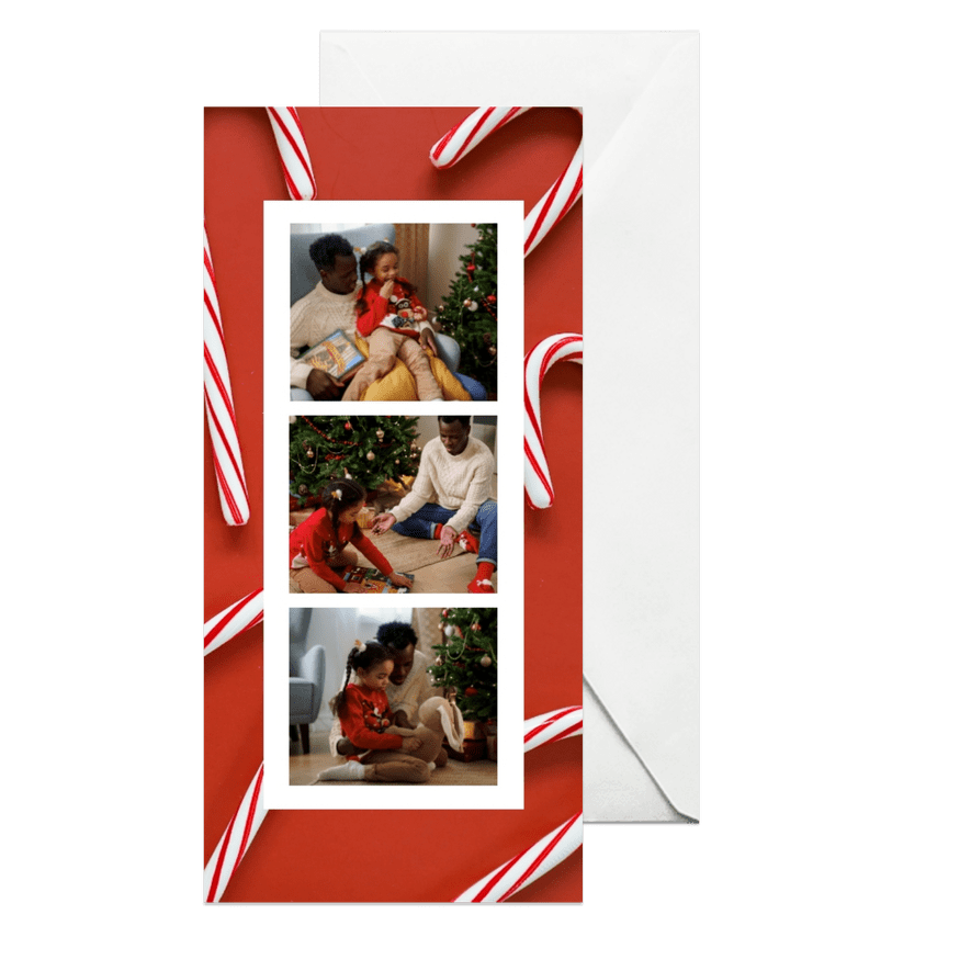 Photobooth collage kerstkaart met zuurstokken  - Kaartimpressie