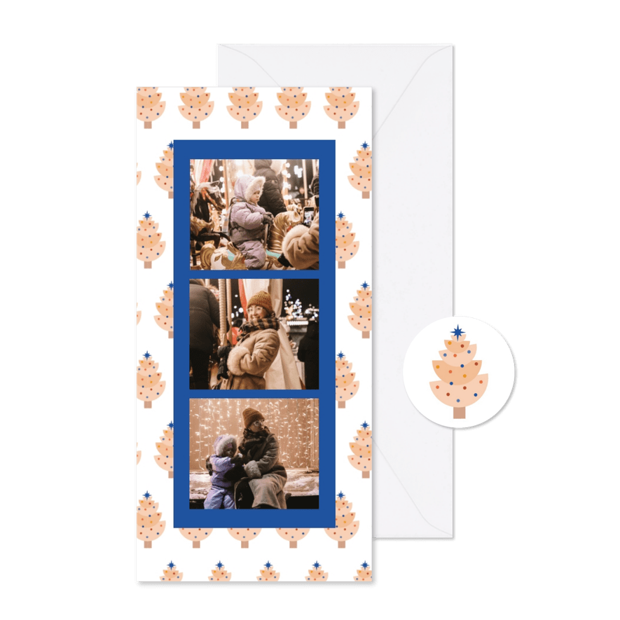 Photobooth kerstkaart met modern kerstboompje  - Kaartimpressie