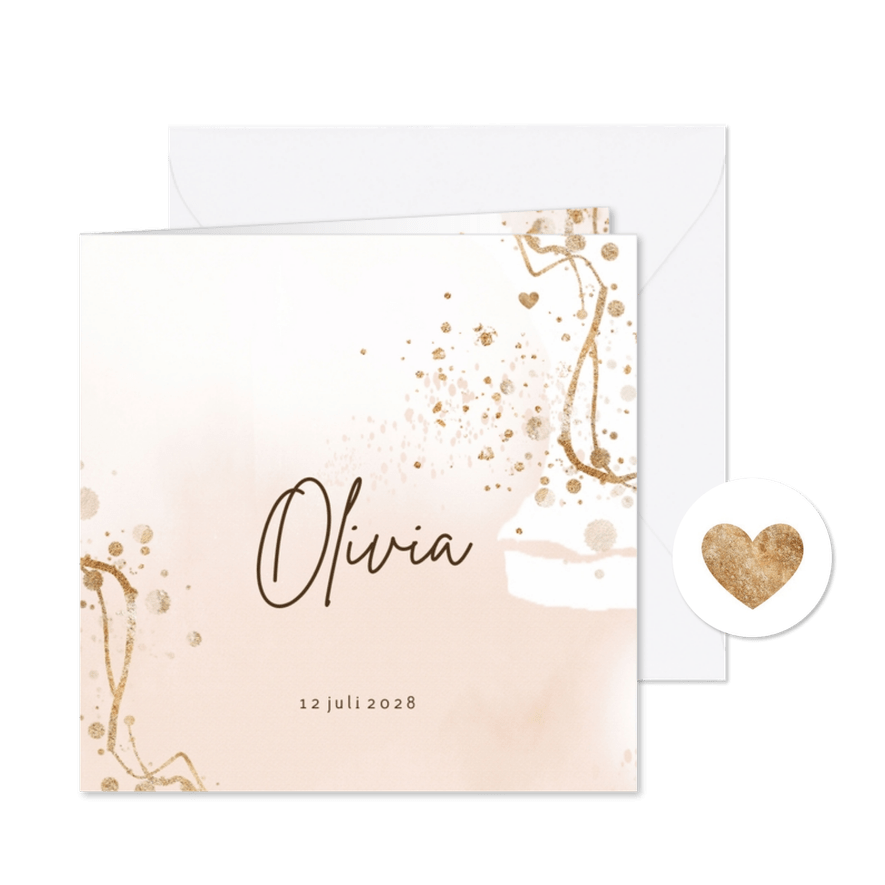 Prachtig geboortekaartje meisje roze watercolor - Kaartimpressie