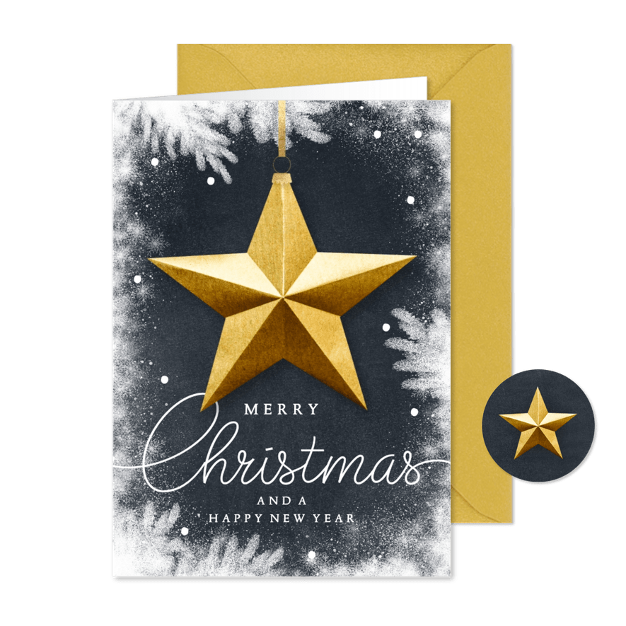 Prachtige kerstkaart gouden ster op zwart krijtbord - Kaartimpressie