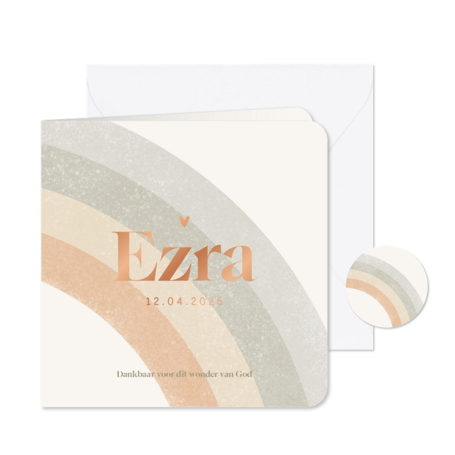 Regenboog geboortekaartje modern abstract natuur koper - Kaartimpressie