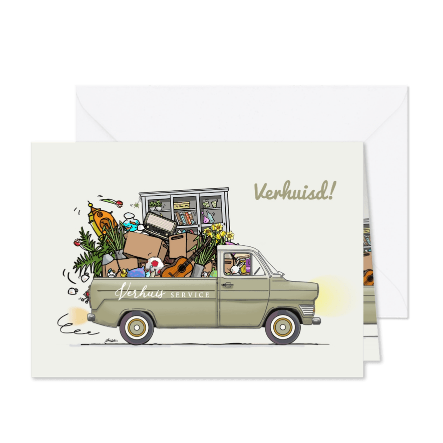 Retro pickup verhuiskaart - Kaartimpressie