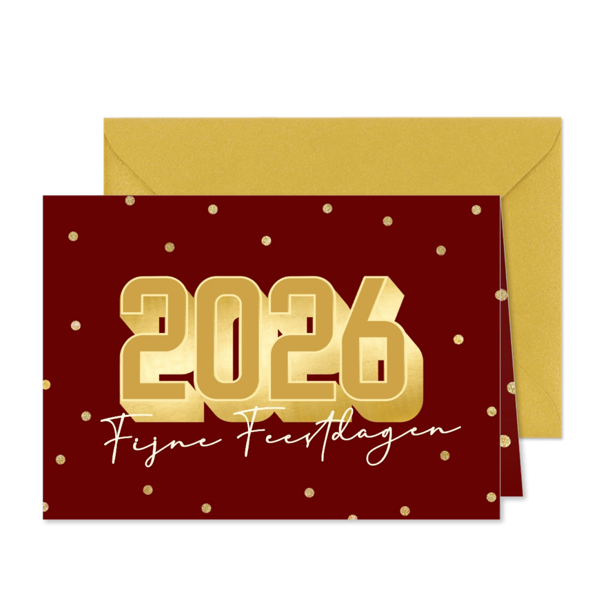 Rode kerstkaart met grote glitter 2026 en confetti - Kaartimpressie