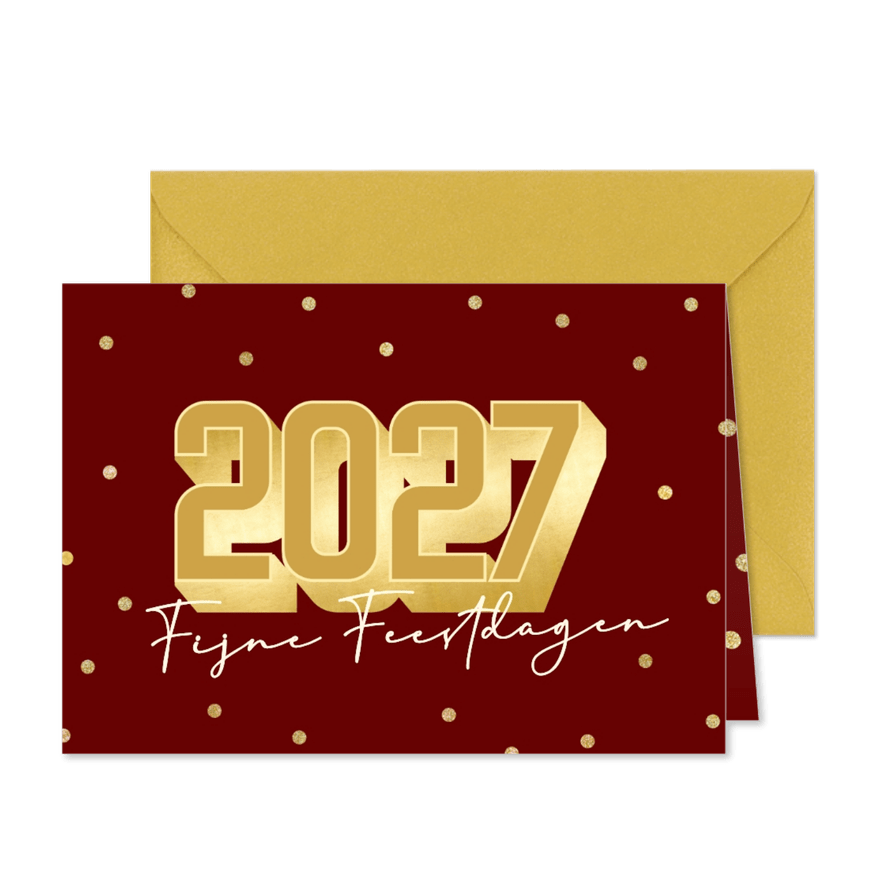 Rode kerstkaart met grote glitter 2027 en confetti - Kaartimpressie