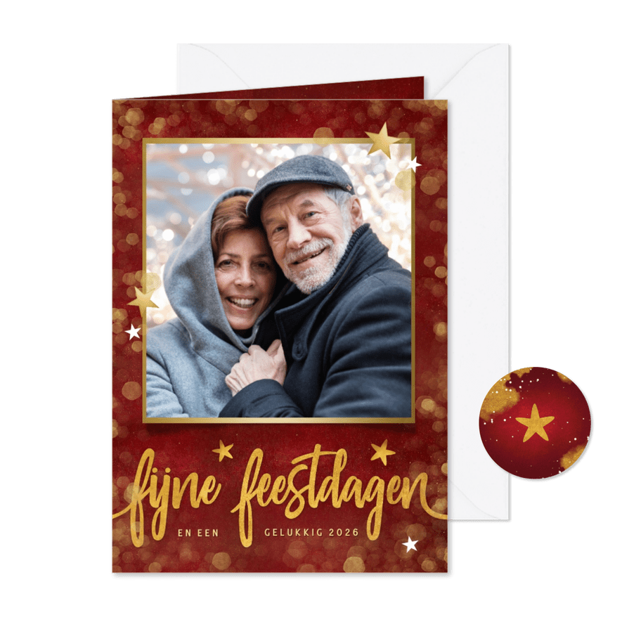 Rode nieuwjaarskaart fijne feestdagen met eigen foto - Kaartimpressie