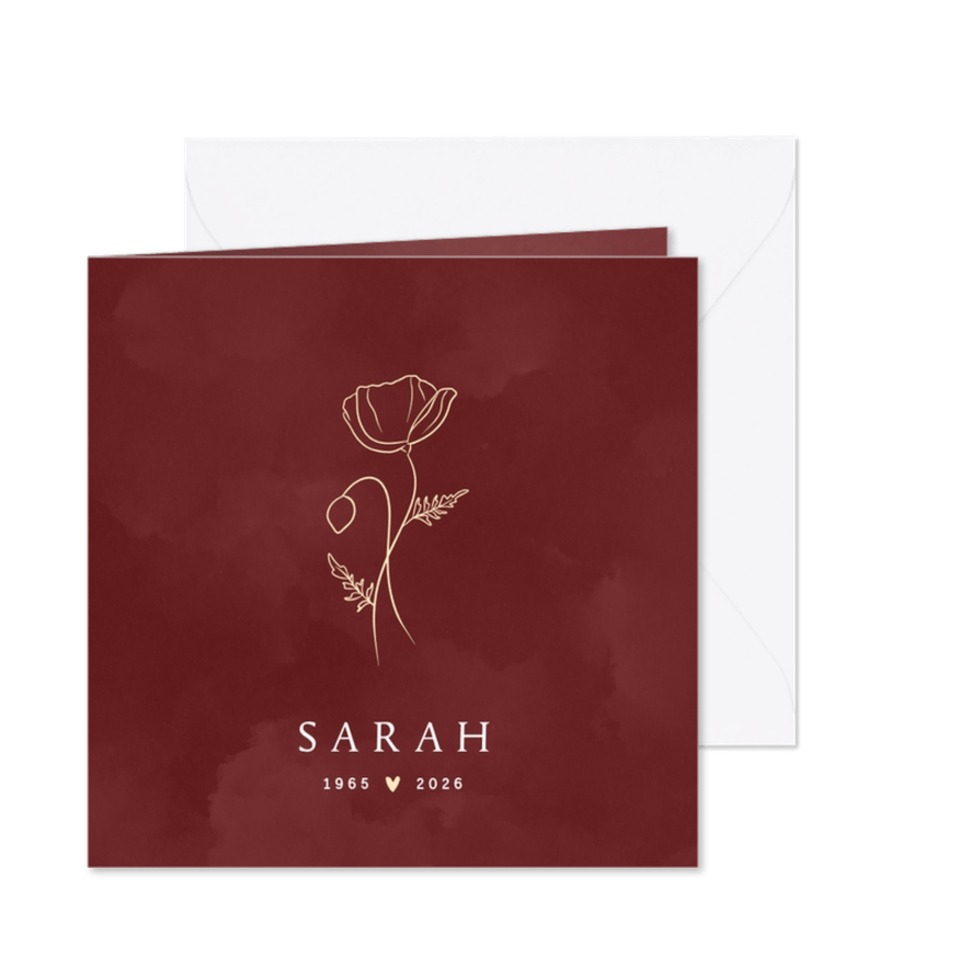 Rode waterverf rouwkaart met klaproos  - Kaartimpressie