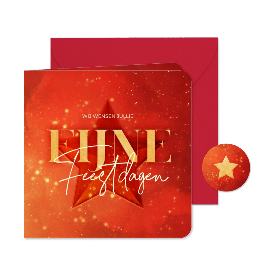Rode zakelijke kerstkaart Fijne feestdagen met ster - Kaartimpressie