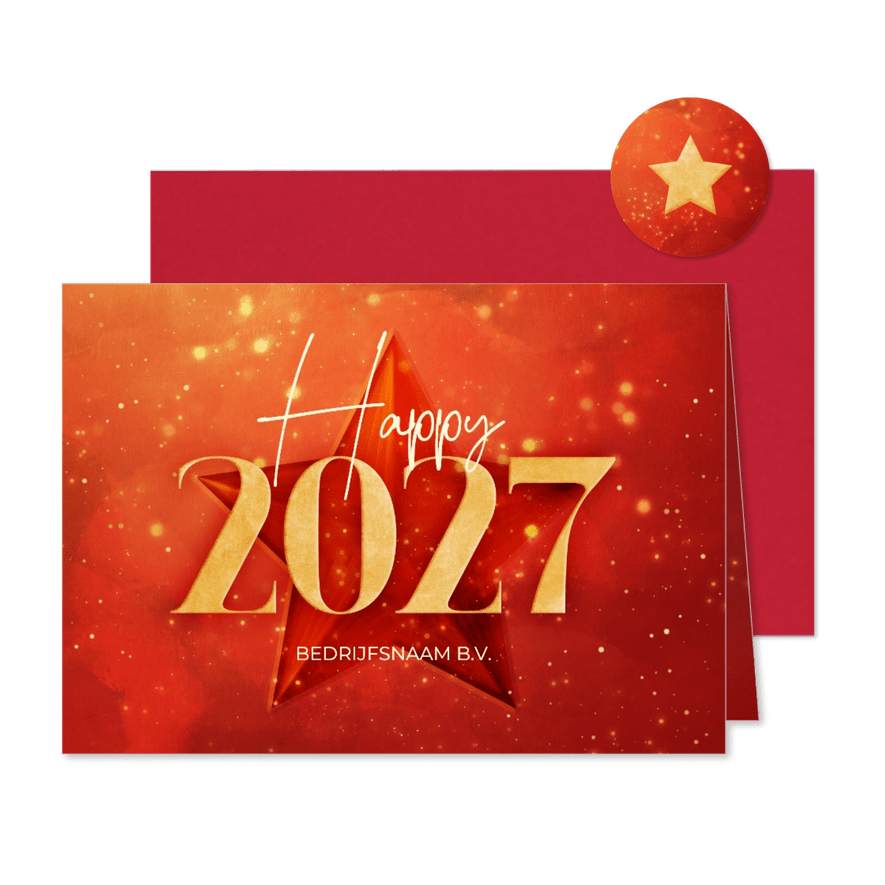 Rode zakelijke kerstkaart gouden 2027 met ster - Kaartimpressie
