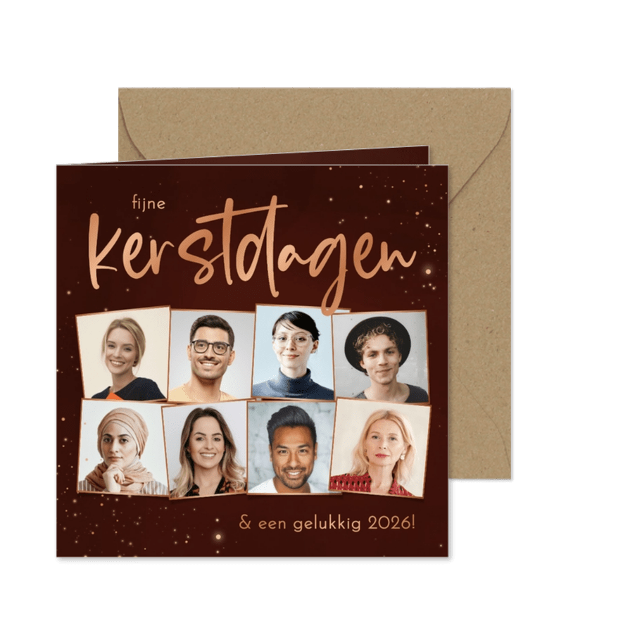 Rode zakelijke kerstkaart met fotocollage fijne kerst - Kaartimpressie