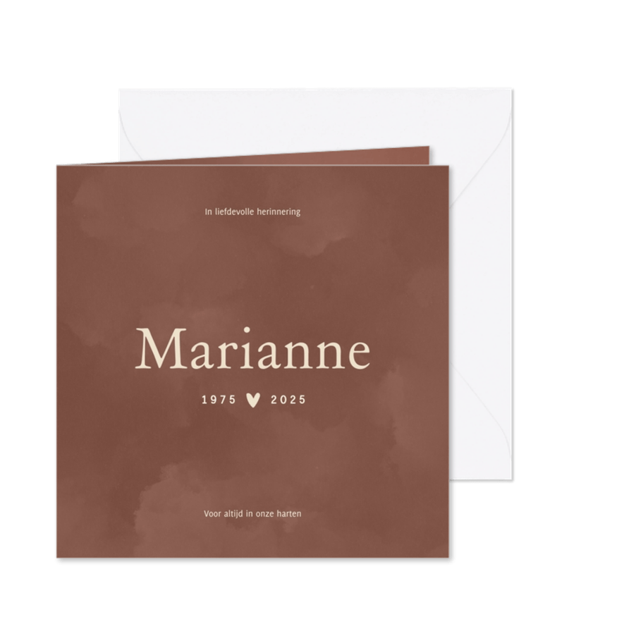 Roestkleurige waterverf rouwkaart met hartje - Kaartimpressie