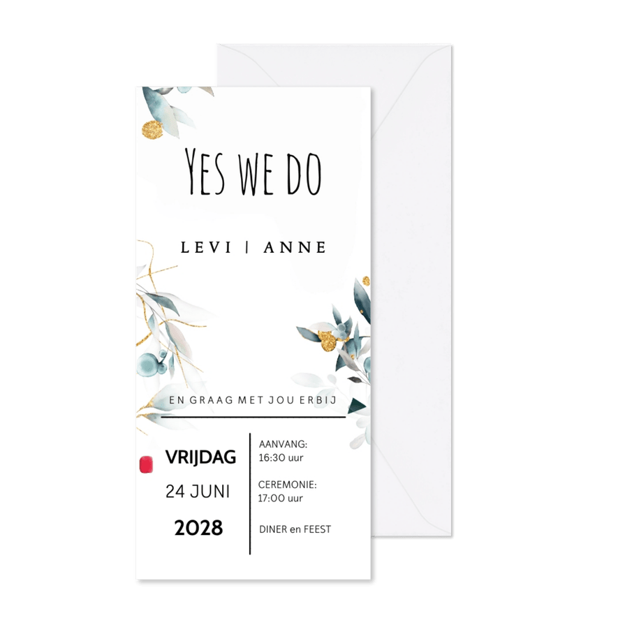 Romantische trouwkaart met watercolor bloemen - Kaartimpressie