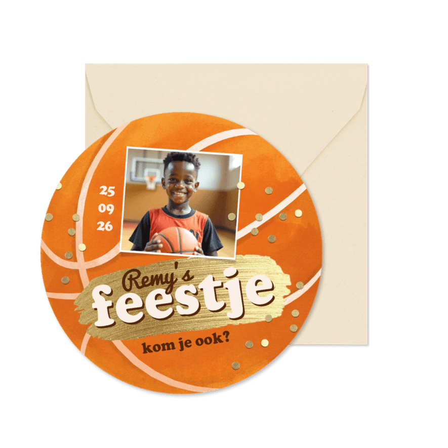 Ronde kaart kinderfeestje basketbal sport feestje  - Kaartimpressie