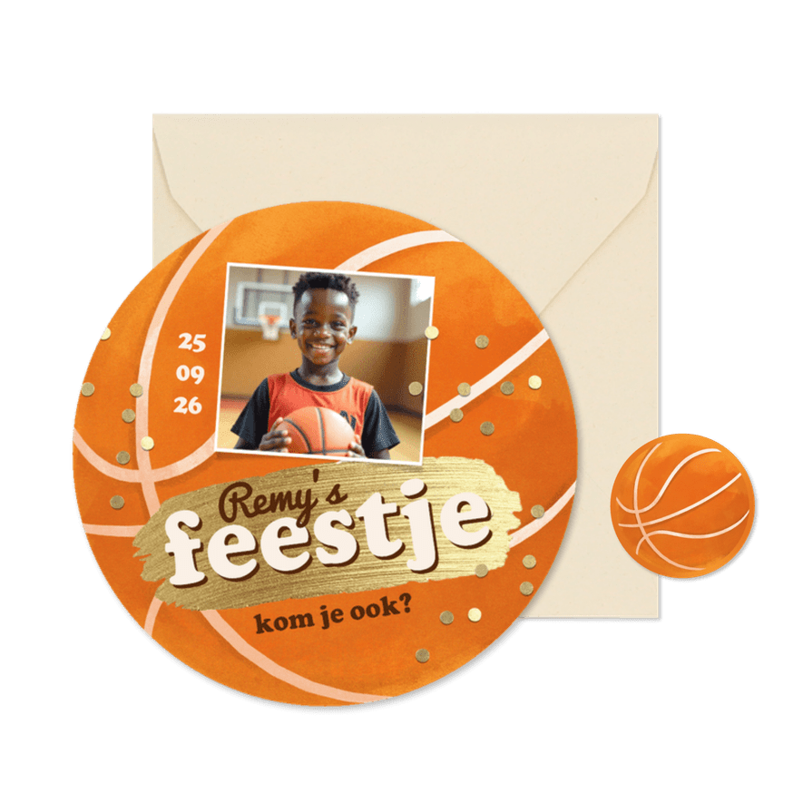 Ronde kaart kinderfeestje basketbal sport feestje  - Kaartimpressie