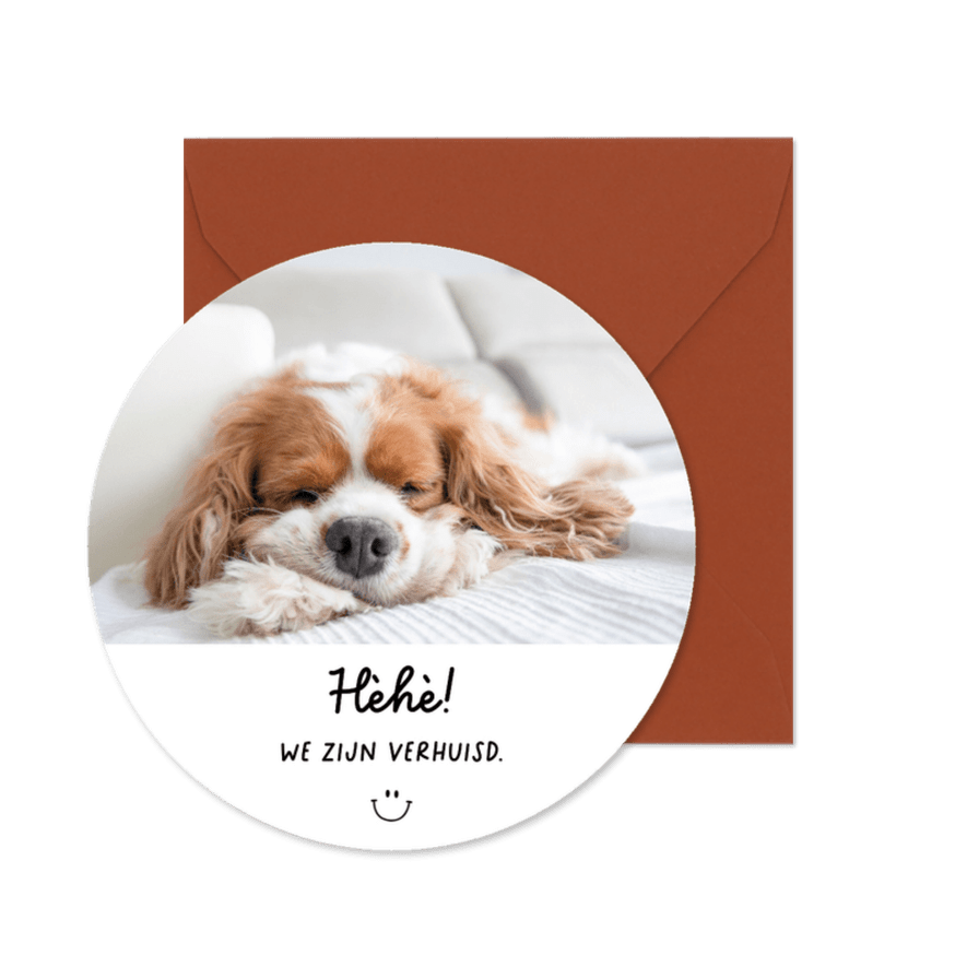 Ronde verhuiskaart foto hondje - Kaartimpressie