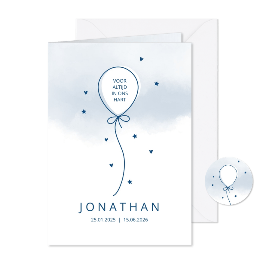 Rouw Ballon op waterverf achtergrond blauw - Kaartimpressie