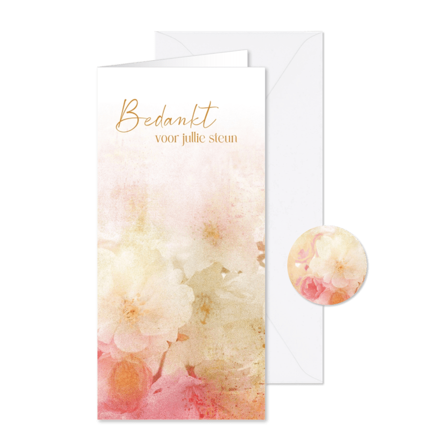 Rouw bedankkaart bloesem zacht roze - Kaartimpressie