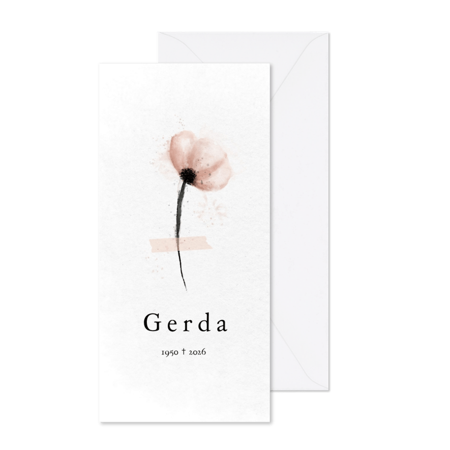  Rouw bedankkaart met roze bloem aquarel - Kaartimpressie