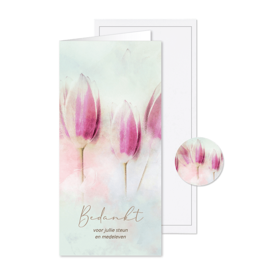 Rouw bedankkaart tulpen zacht pastel - Kaartimpressie
