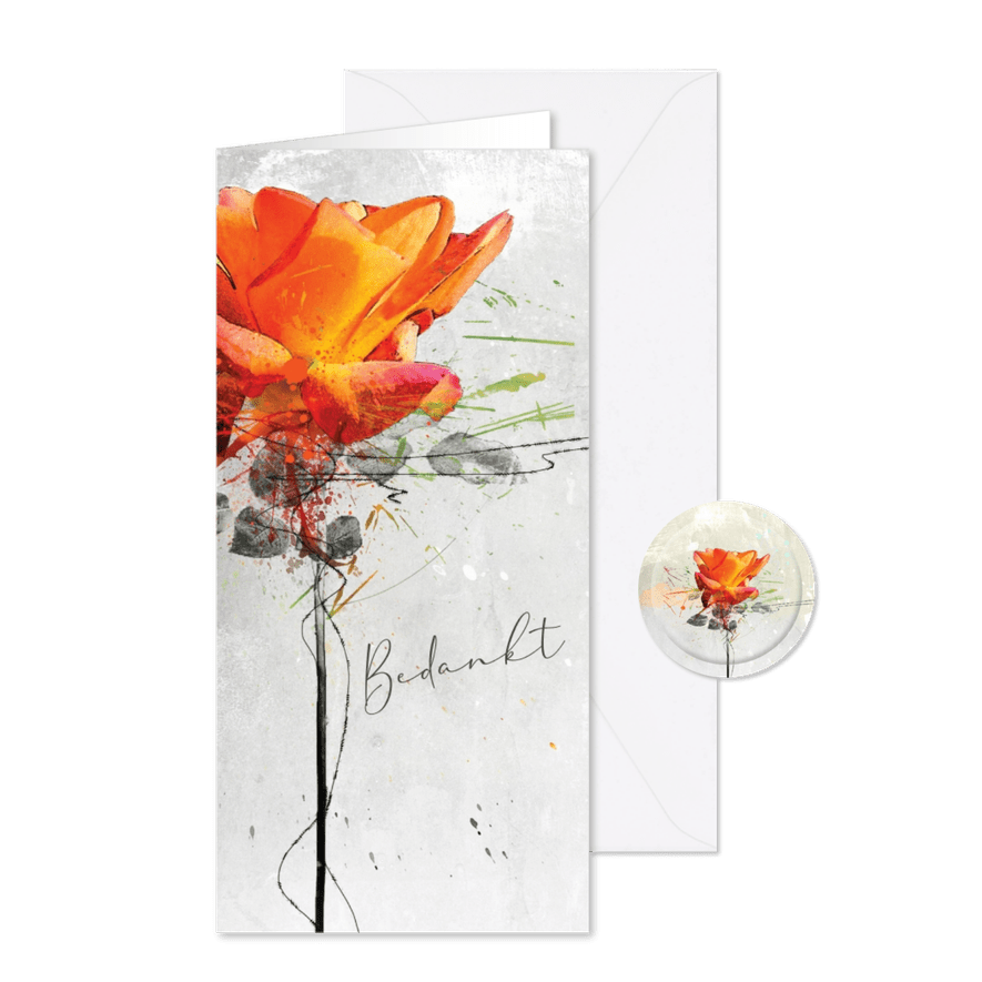 Rouw bedankkaart vurige creatie roos - Kaartimpressie